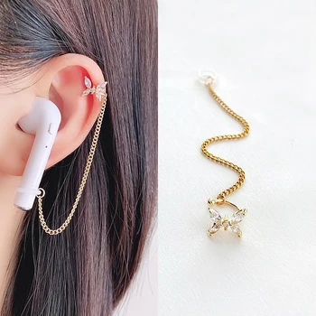 1 Çift Kulaklık anti-kayıp Zincir Küpe Kadın Moda Mizaç Kulak Kemik Klip Bluetooth Kulaklık Aksesuarları Takı