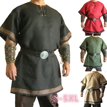 2023 Erkekler Cosplay Ortaçağ Vintage Rönesans Viking Savaşçı Şövalye Kostüm Erkekler İskandinav Ordu Korsan Tunik Gömlek Tops Rönesans
