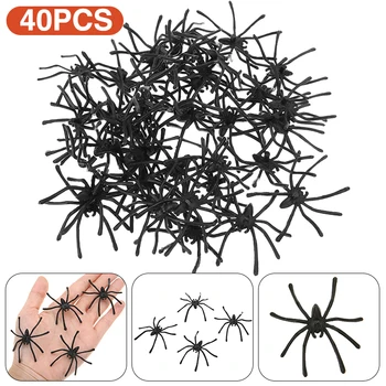 40 ADET Cadılar Bayramı Dekoratif Örümcekler Mini Sahte Örümcek Plastik Siyah Örümcek Simüle Böcek Oyuncak Parti Festivaller Dekor Malzemeleri
