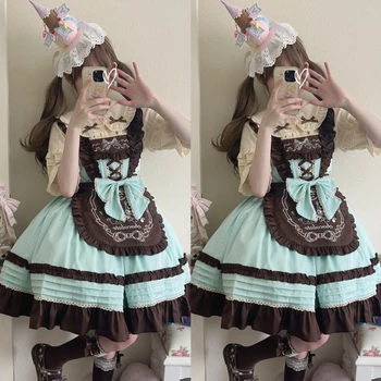 Japon Kawaii Lolita JSK Elbise Kadınlar Tatlı Sevimli Yay Tavşan Nakış Parti Mini Elbiseler Gotik Y2k Kolsuz Prenses Elbiseler
