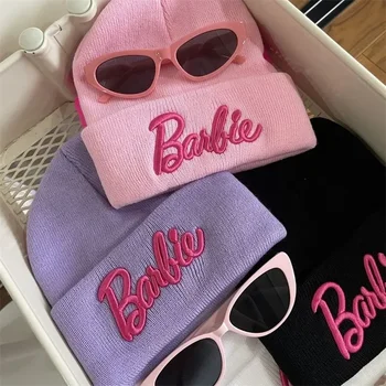 Kawaii Barbie Mektup Örme Şapka Sevimli Moda Şapka Sonbahar ve Kış Üç Boyutlu Nakış Yün Şapka kadın kayak şapkası