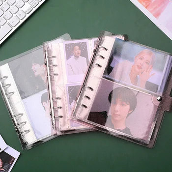 Kpop 3/5 inç Bağlayıcı Fotocard Tutucu Şeffaf Glitter Fotoğraf Albümü Gevşek Yaprak Kore Idol Küçük Kart Depolama Toplamak Kitap