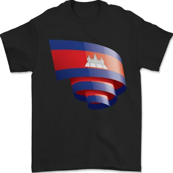 Kıvrılmış Kamboçya Bayrağı Kamboçya Günü Futbol T-Shirt %100 % Pamuk