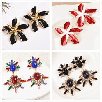 Mwsonya Yeni Moda Kristal Geometri Çiçek Küpe Kadınlar için Kristal Damla Püskül Kore Takı Hediye