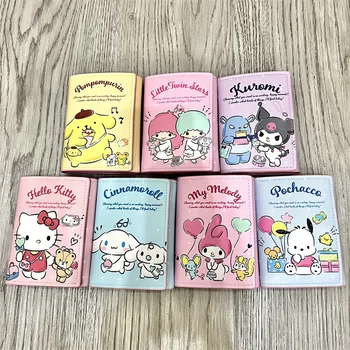 Sanrio Mymelody Kuromi Cinnamoroll Pochacco Hello Kitty Pompompurin Kawaii Karikatür Sevimli Kısa Üç Katlı Cüzdan Anime Kız Hediye