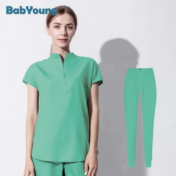 Scrubs Seti Kadınlar için Pet hastane üniforması Seti ovma takım elbise Düz Renk Unisex Cerrahi Önlük Cep V Yaka Joggers Toptan Fiyat