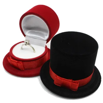 Yaratıcı Kadife Takı Yüzük Kutusu Şapka Şekli Alyans Küpe Depolama Organizatör Kutusu Evlilik Doğum Günü Sürpriz Hediye Kutusu